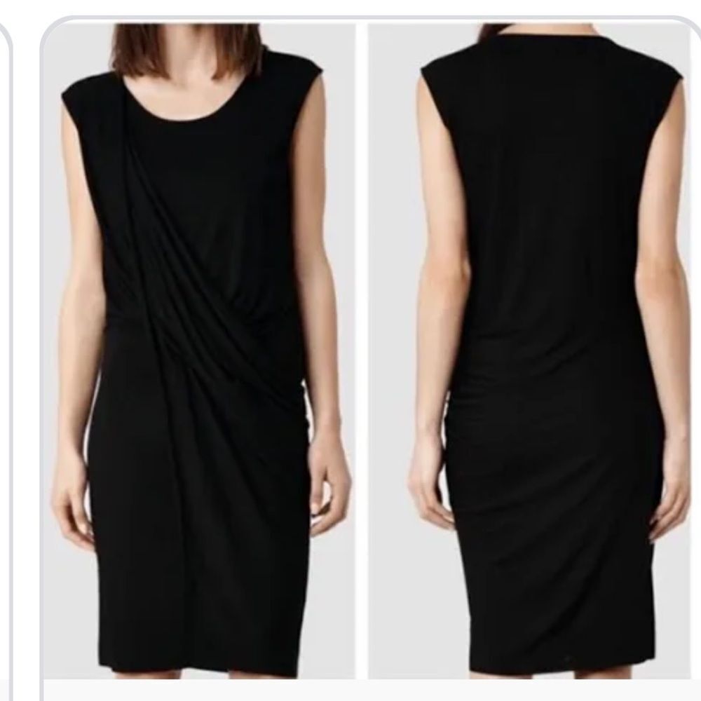 All Saints Amelia Sleeveless Black Drape Front Dress Size 2